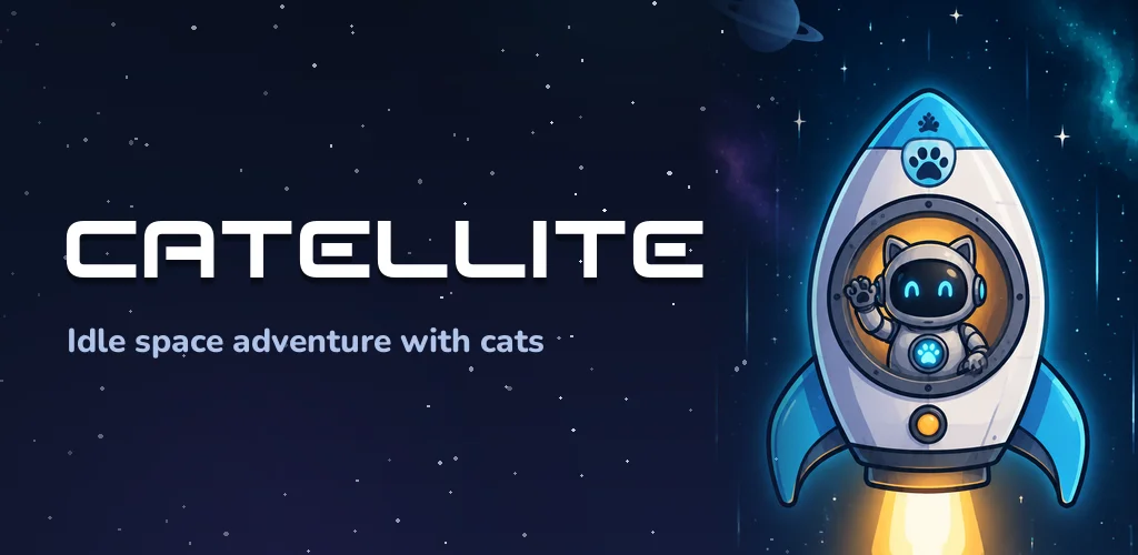 Catellite: a robot cat waves from the porthole of a rocket in space